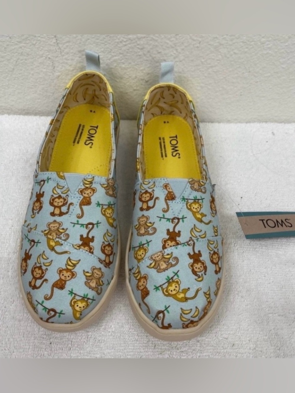 NWT New Toms Girls Alpargata Blue Monkey Business Canvas Shoes Size 6 Casual